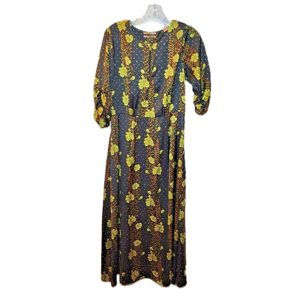 Floral Black and Yellow Women's Dress - Picture 2 of 11